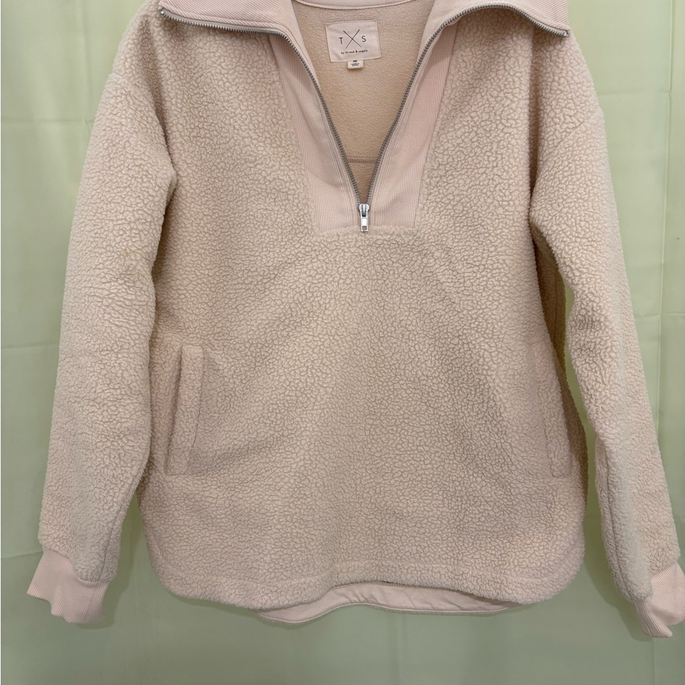 Thread & Supply Beige Sherpa Quarter-Zip Pullover
